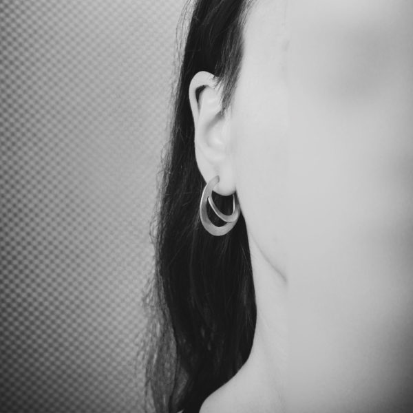 handmade Recycled silver round double hoop earrings