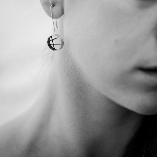 handmade Recycled silver dangle earrings with oxidation and wire pattern
