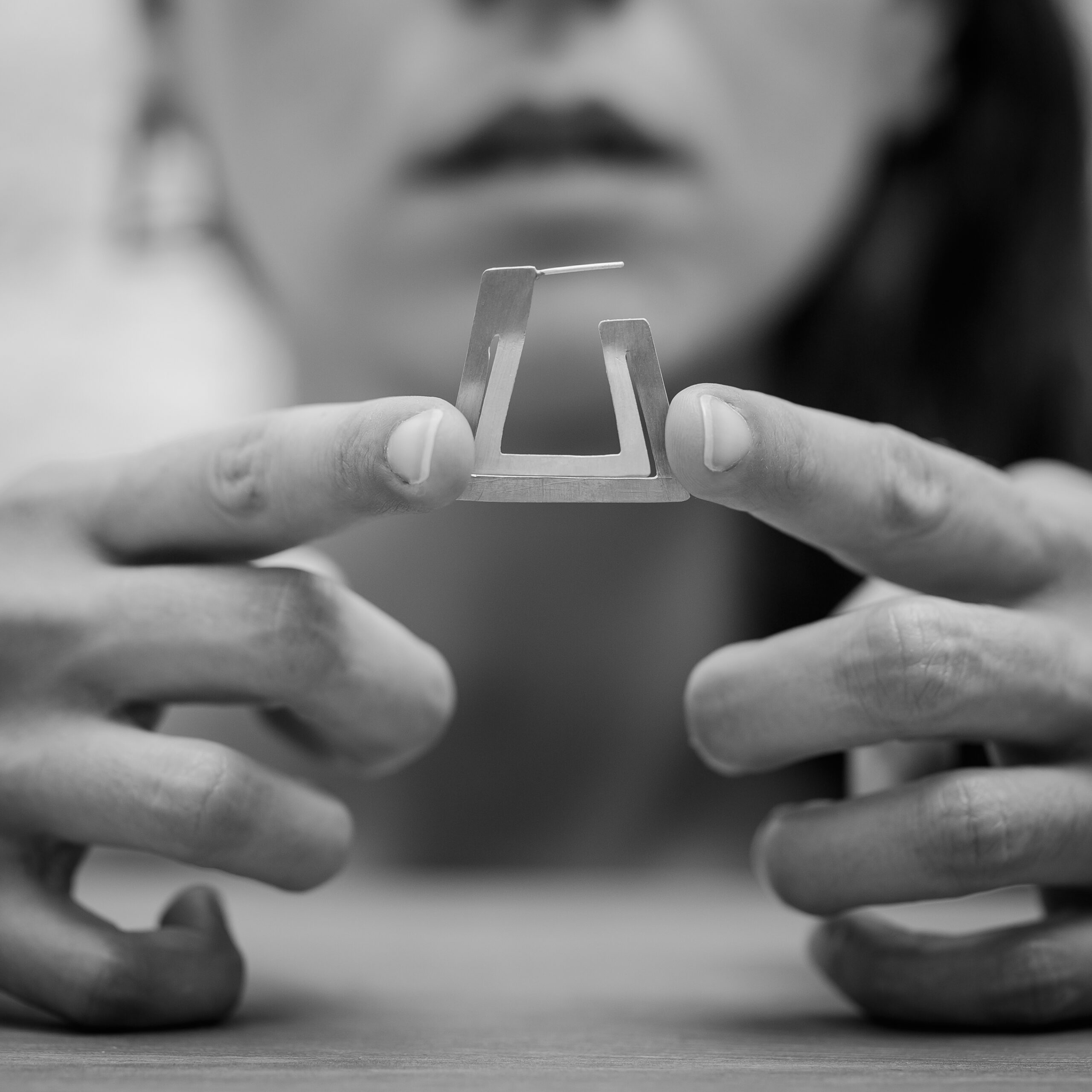 handmade Geometric recycled silver double hoop earrings