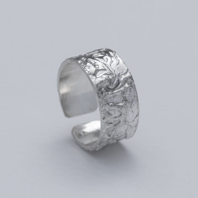 handmade Reticulated silver solid adjustable ring