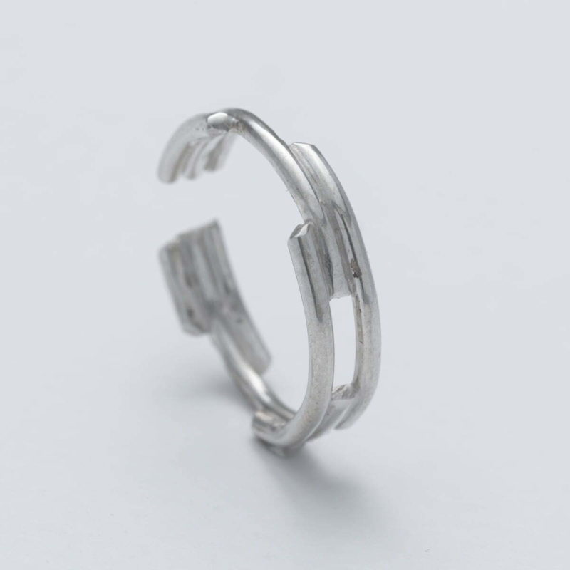 handmade linear slim adjustable ring made of recycled silver