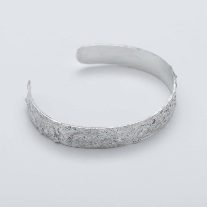 Handmade reticulated recycled silver open cuff bracelet