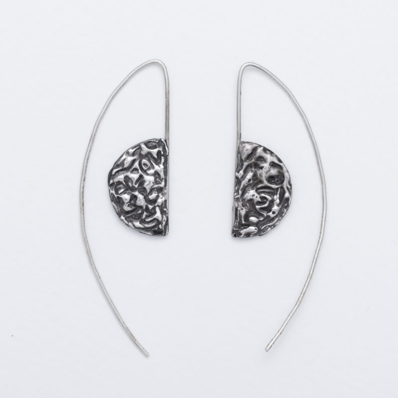 handmade Reticulated recycled silver hoop earrings with oxidation