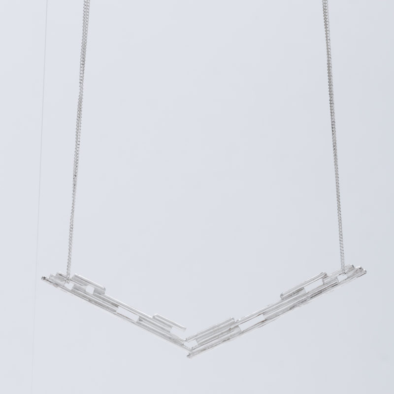 handmade Linear pattern recycled silver large chain necklace