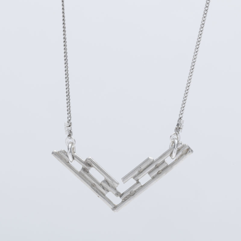 handmade Linear pattern recycled silver small chain necklace