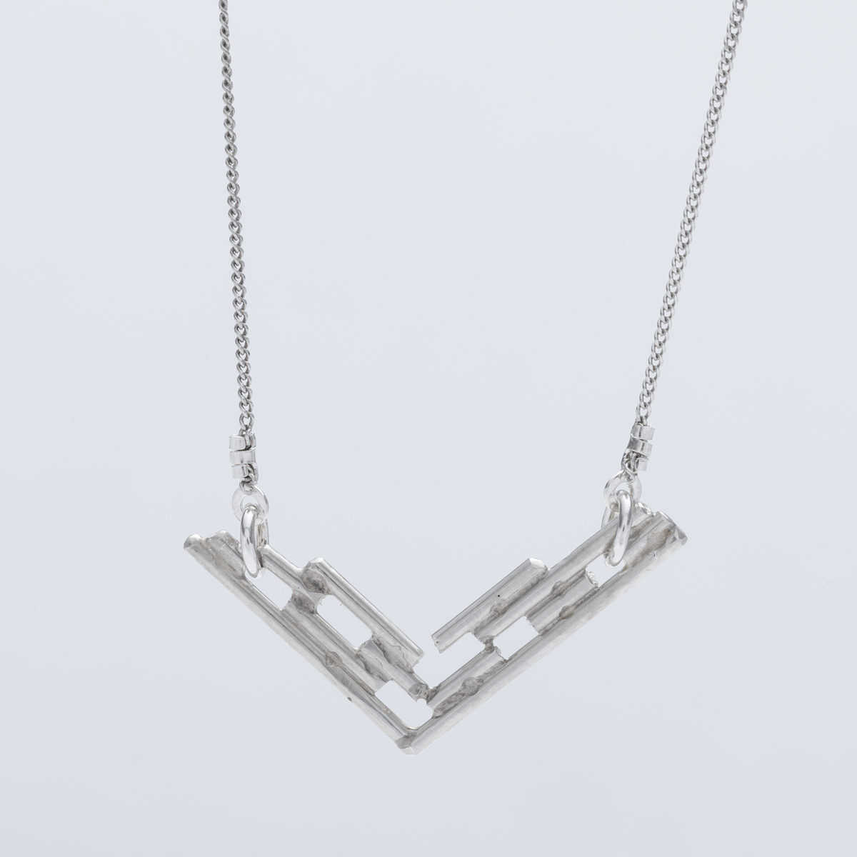 handmade Linear pattern recycled silver small chain necklace