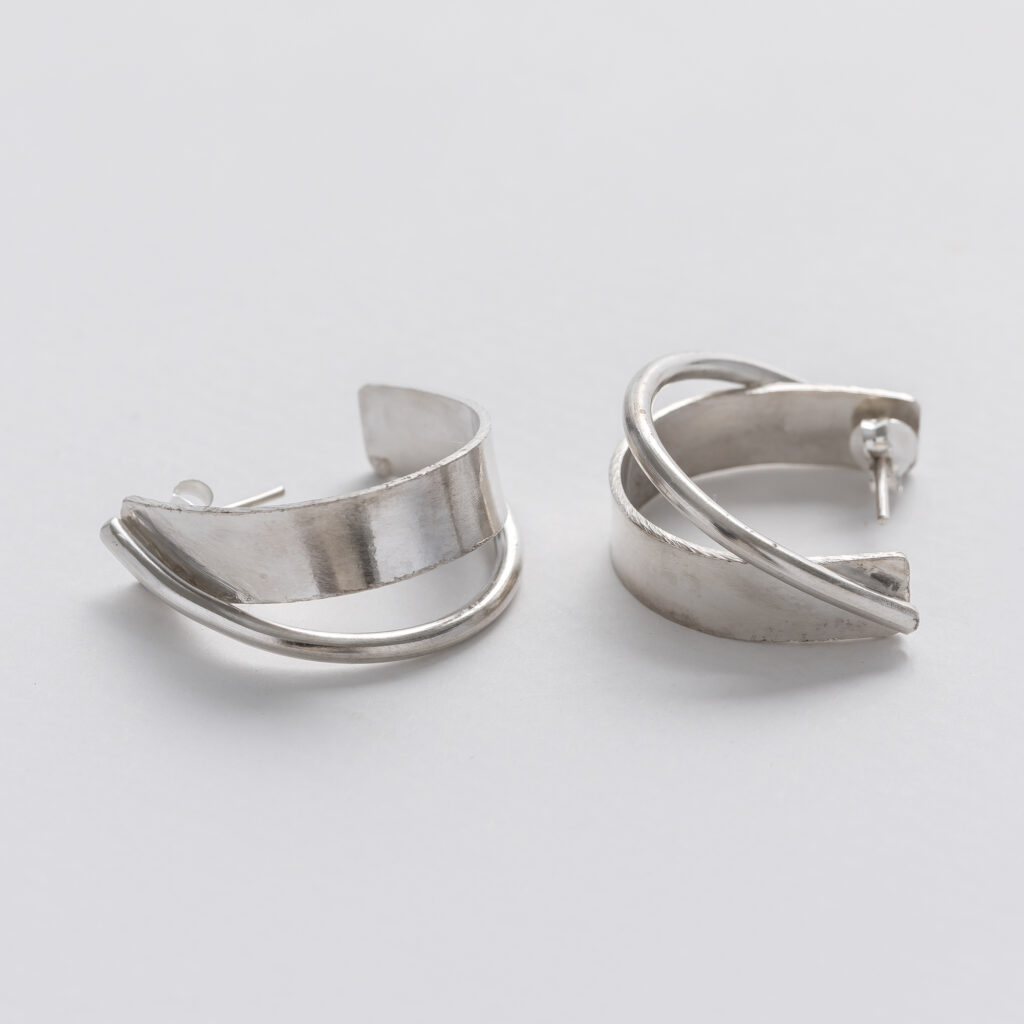 handmade minimal recycled silver hoops