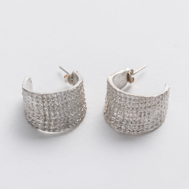 Handmade recycled silver chunky hoops with seashell pattern