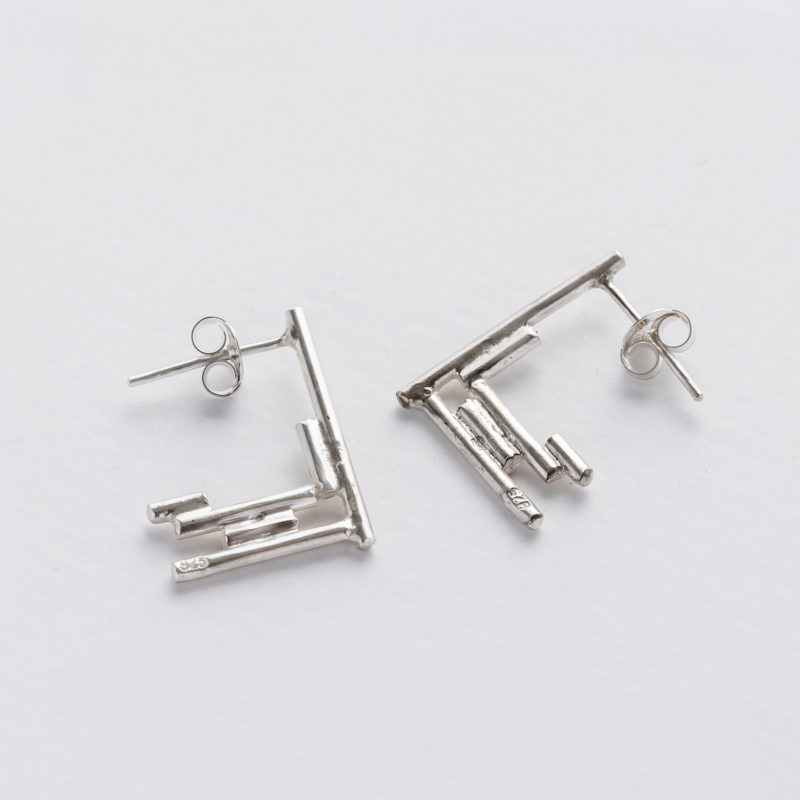 small handmade recycled silver wire flat hoops with linear design