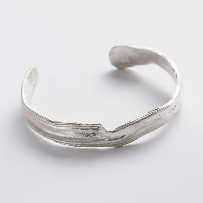 Handmade solid recycled silver adjustable open bangle bracelet