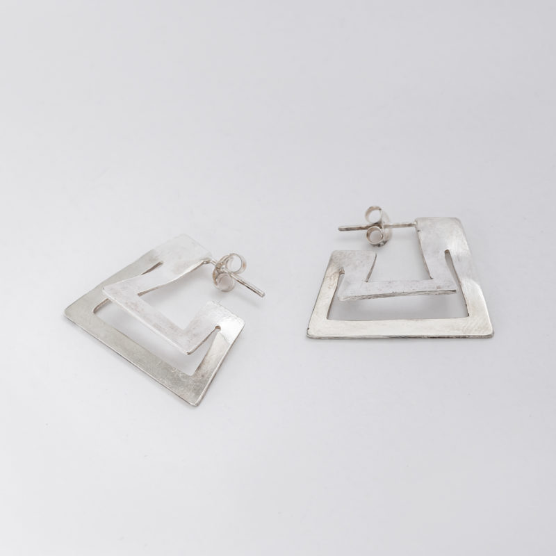 rectangular shaped recycled silver double hoop earrings