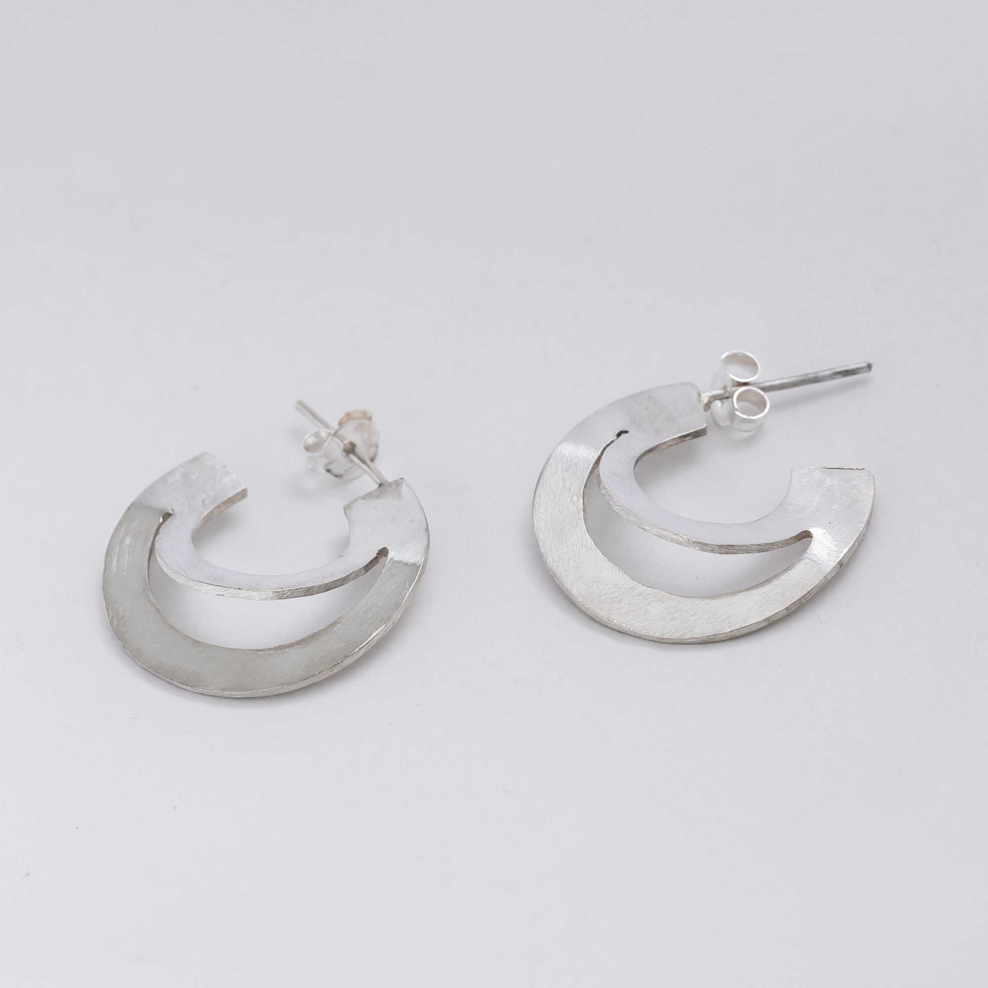 Halo Round Silver Hoop Earrings - Image 2