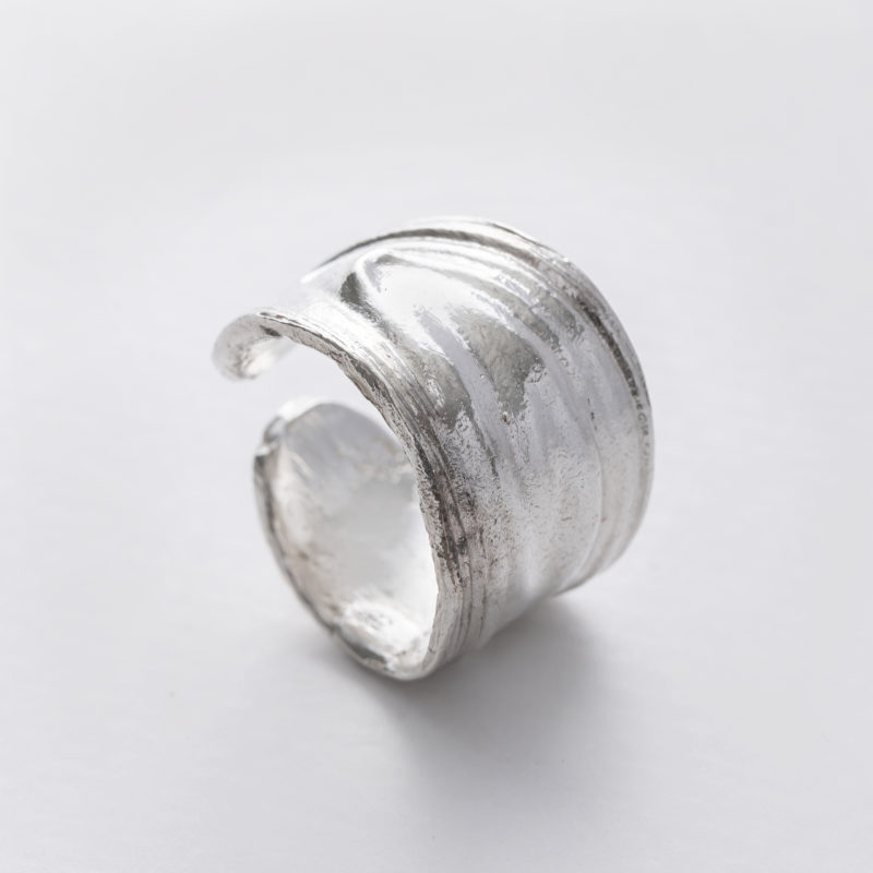 handmade big recycled silver adjustable ring with swirl design