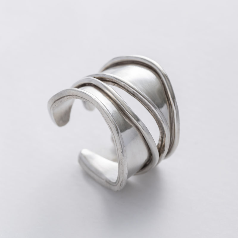 double wavy recycled silver chunky adjustable ring made of recycled silver