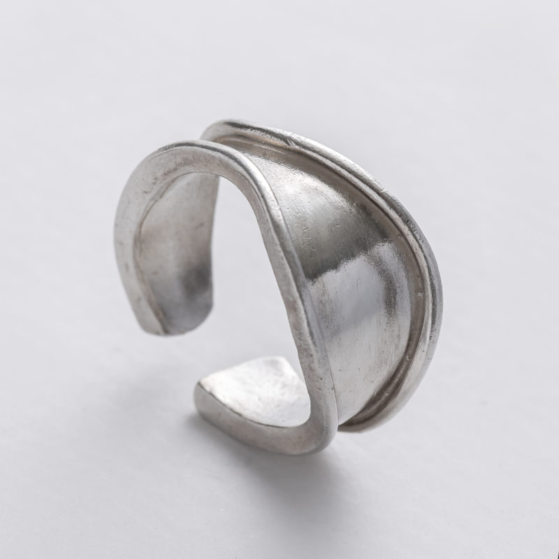 Recycled silver adjustable ring with wavy pattern